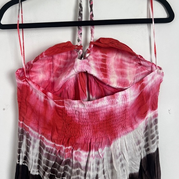 NEW Anthropologie Chaudry KC Pink Black Tie-Dye Rope Halter Neck Maxi Dress L - Picture 7 of 10